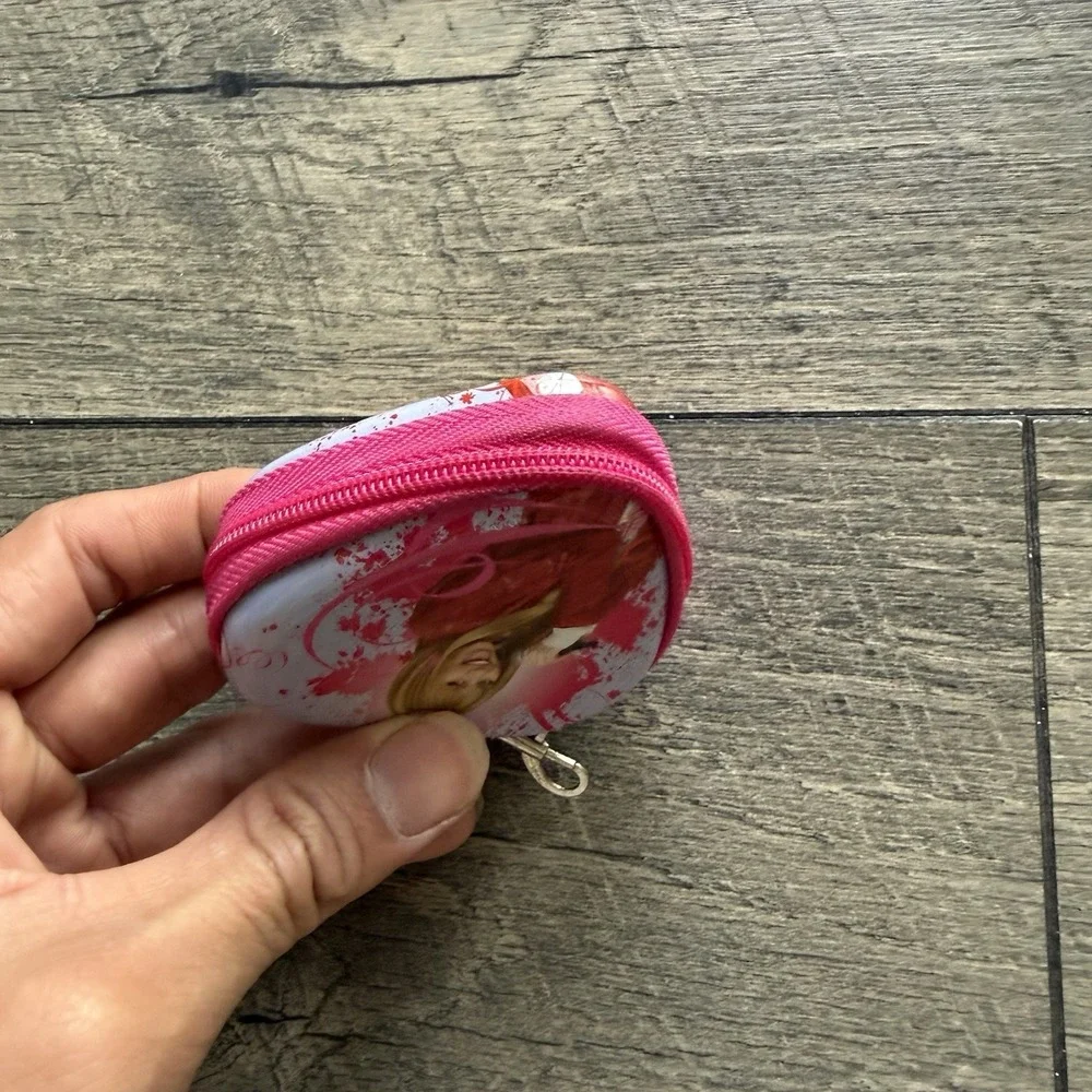 VTG Disney Hannah Montana Heart Shaped Coin Purse Keychain Pink Zip Wallet Pouch